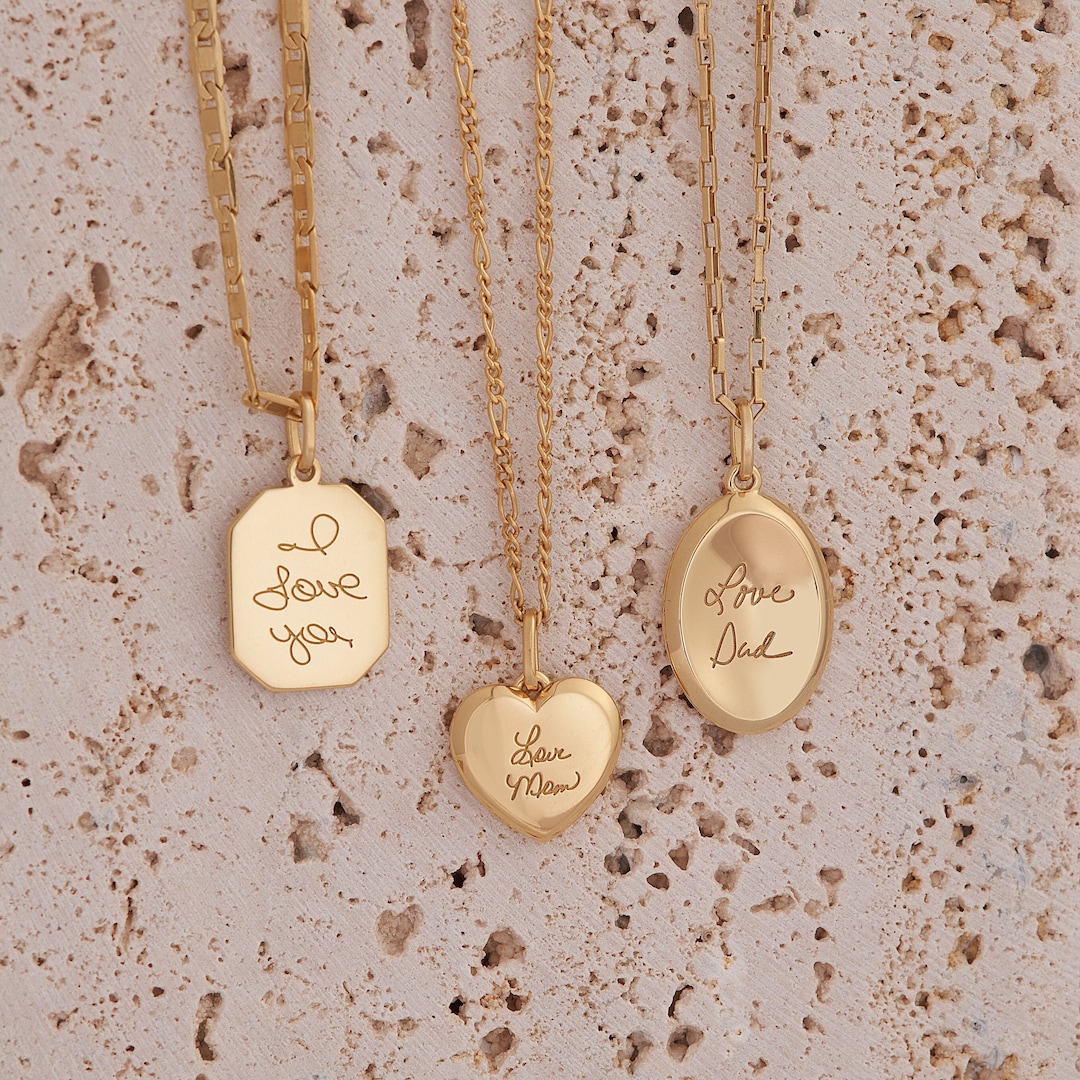 Actual Handwriting Necklace Engraved Necklace Actual Signature Necklace Handwriting Jewelry Memorial Jewelry Worry Stone Necklace Etsy