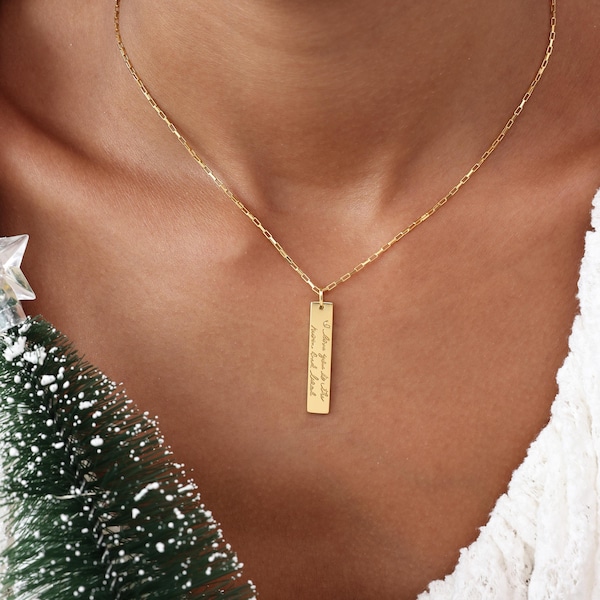 Vertical Handwriting Bar Necklace | Actual Handwritten Bars Necklaces | Memorial Gift | Mother's Day | Christmas Gifts