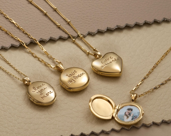 Personalized Handwriting Locket | Gift for Her | 14K Gold Vermeil | Actual Handwriting Jewelry | Personalized Gift