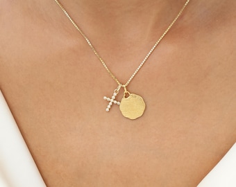Heart Fingerprint Necklace With Cross Charm | Sympathy Memorial Gift | Sterling Silver | Actual Thumbprint | Grief Keepsake Jewelry