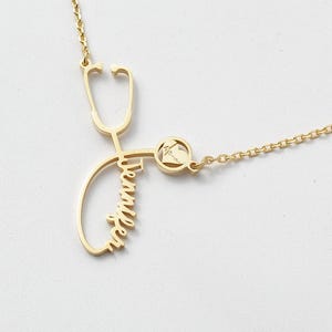 Personalized Name Stethoscope Necklace | Sterling Silver | Nurse Graduation Gift | Stethoscope Charm | Custom Name Necklace
