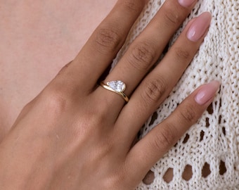 Two Birthstone Pear Ring | Gift for Mom | Sterling Silver | Family Birthstone Ring | Custom Engraved Gemstone Ring
