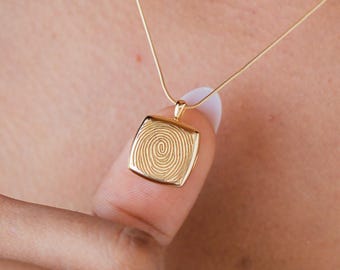 Square Fingerprint Locket Necklace | Sympathy Memorial Gift | Sterling Silver | Photo Locket Grief Keepsake