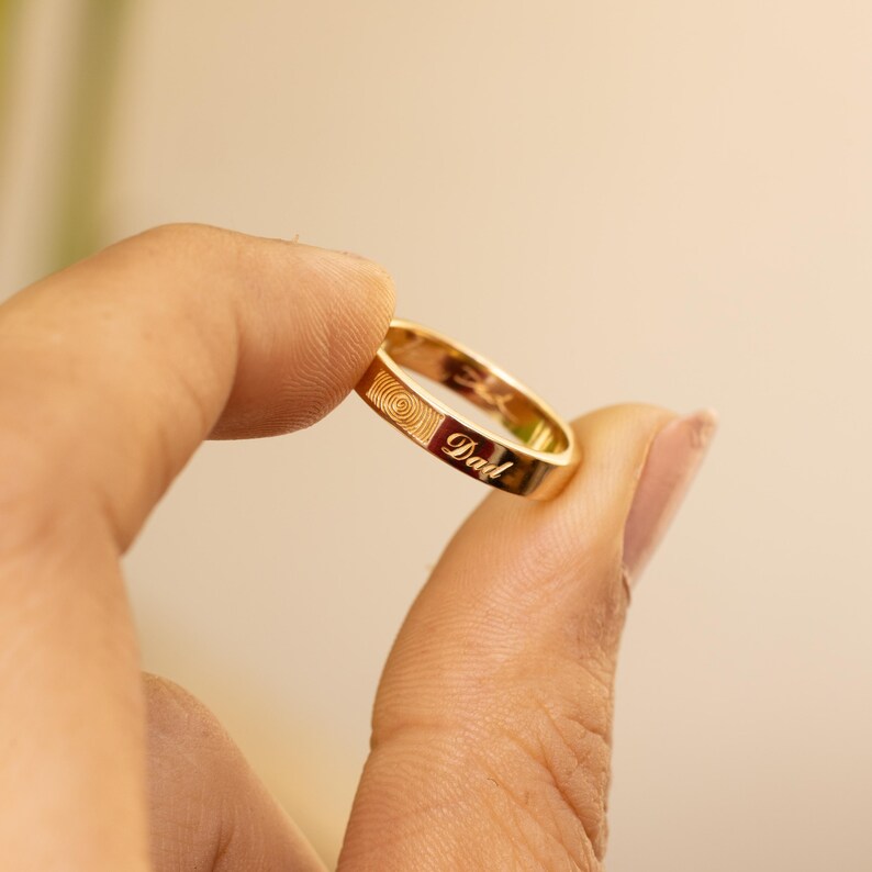 Personalized Fingerprint Band Ring • Custom Engraved Memorial Jewelry ...