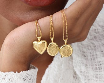 14K Gold Vermeil Fingerprint Locket Necklace | Actual Thumbprint | Gold Memory Locket | Personalized Memorial Gift