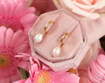 Teardrop Pearl Earrings Gift for Mom | Sterling Silver Freshwater Pearl Drop | Personalized Mother Day Jewelry
