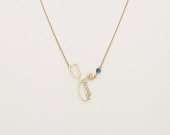 Custom Name Stethoscope Necklace | Medical Student | Nurse - Doctor | Dainty Names - Mother's Day Gifts