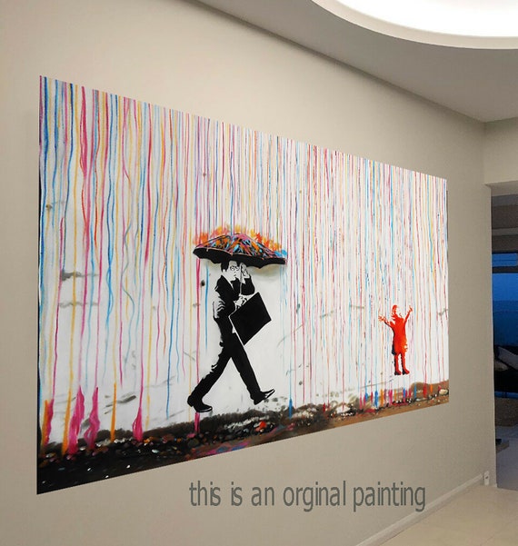 Graffiti Canvas Oil Painting Rainbow Rain Man Umbrella Wall Etsy Graffiti Canvas Oil Painting Rainbow Rain Man Umbrella Wall Etsy