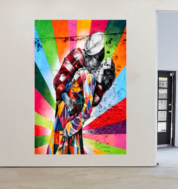 24 Framed Canvas Usa Sailor Kiss Banksy Painting Street Art Graffiti Wall Decor Handcrafted Finished Pieces Crafts