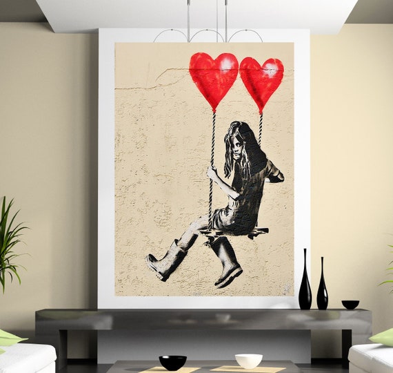 Banksy Love Herzen Rot Luftballons Madchen Schwingen Riesige Etsy