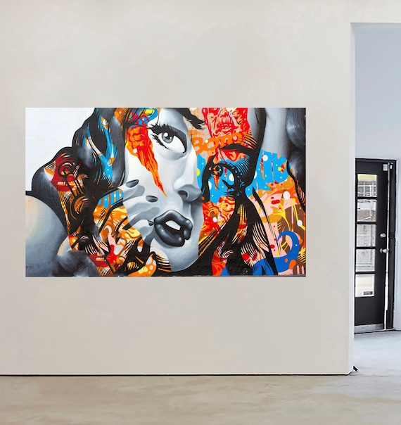 Graffiti Street Urban Girl Stretched Canvas PRINT Art Modern Framed Painting