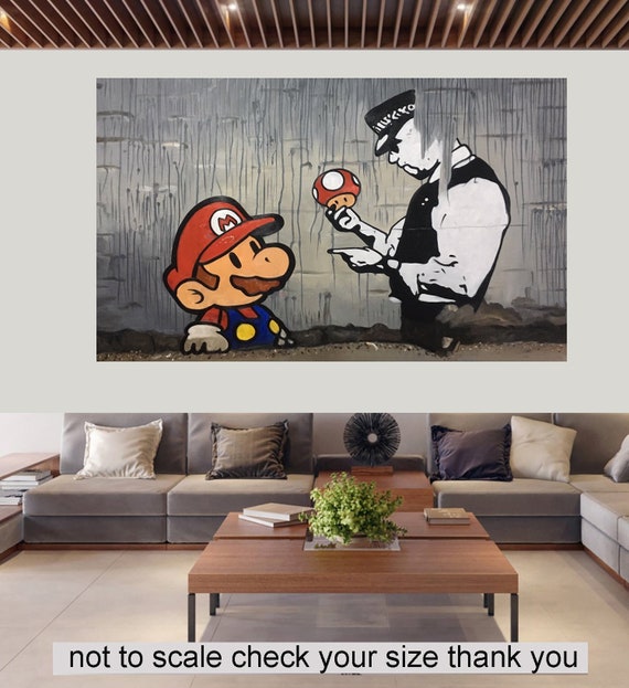 A1 SIZE CANVAS PRINT BANKSY MARIO BROTHER POLICE UK GRAFFITI STREET ART