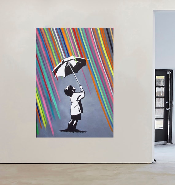 Banksy Framed Canvas Street graffiti Urban Art Print boy taking photo