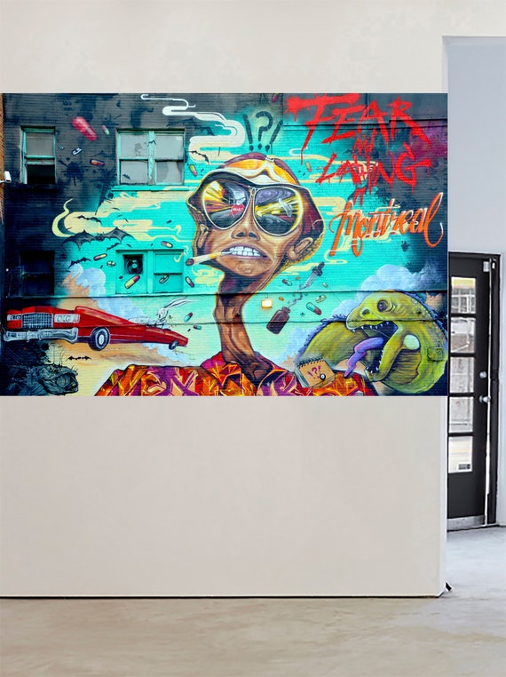 Banksy style fear /& loathing street art graffiti urban Framed Canvas Print