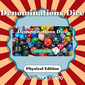 DENOMINATIONS DICE A6 Multi-Denom Dice Savings Challenge Game with Prop Cash Placeholders PHYSICAL Edition