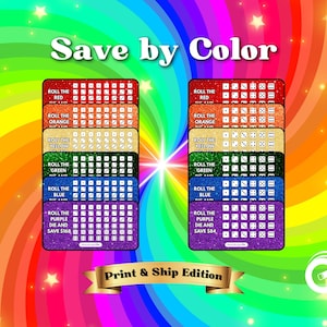 May include: A colorful graphic with the text "Save by Color" and stacked cards labeled with colors like red, orange, yellow, green, blue, and purple. Each card has dice images and text. The words "Print & Ship Edition" are also visible.