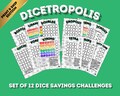 DICETROPOLIS 12 Dice Savings Challenge Games Bundle D6 Gamification Fun Solitaire A5 Reusable Ultra High Gloss Premium Quality Paper
