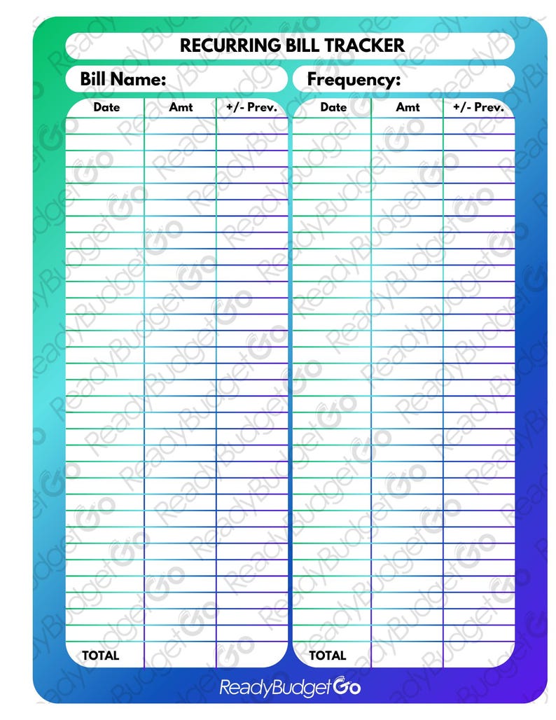 Recurring Bill Tracker Worksheet Cash Planning Budgeting Income Allocation Sinking Funds Savings ...