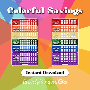 Juego de desafío de ahorro con dados multicolor SAVE BY COLOR (paquete de 6) - Edición de descarga instantánea