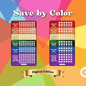 May include: Digital game cards with the text "Save by Color" and "Roll the Red, Orange, Yellow, Green, Blue, Purple Die". Each card has a dice-rolling theme with a colorful background. The words "Digital Edition" are also present.