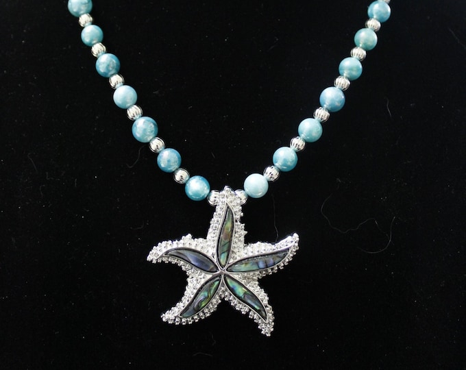 Abalone Starfish Shell Pendant Necklace Set; Shell Pendant Necklace Set; Abalone Pendant Necklace; Starfish Pendant; Abalone Starfish