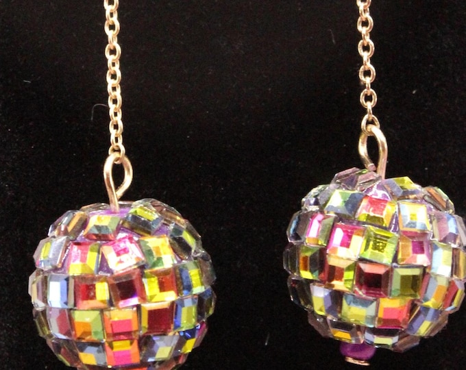 Disco Ball Earrings; Iridescent Disco Ball Earrings; Multi Color Disco Ball Earrings;