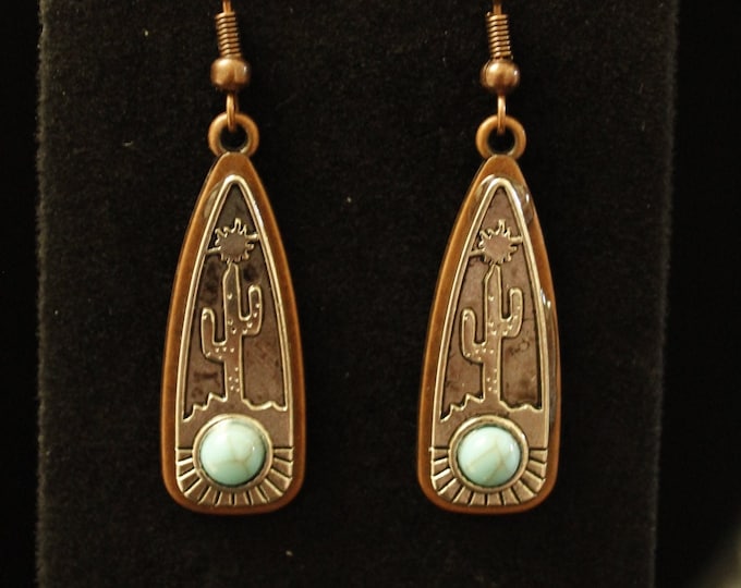 Cactus Turquoise Color Earrings; Southwestern Style Earrings; Turquoise Color Earrings