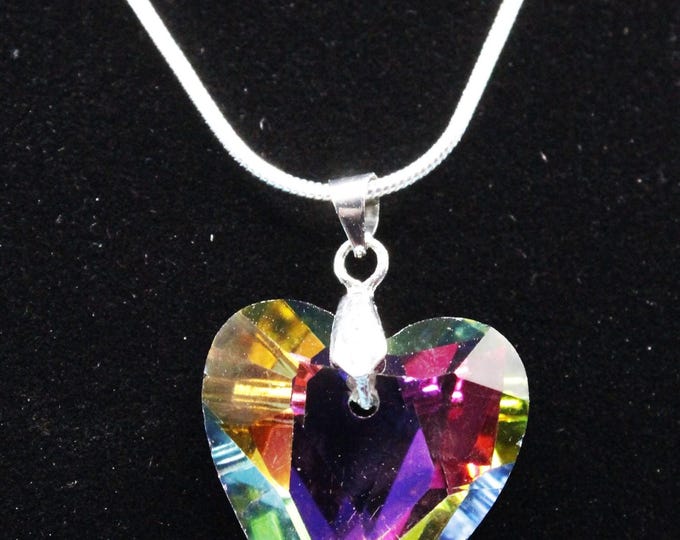 Crystal Vitrail Medium Faceted Heart Pendant Necklace