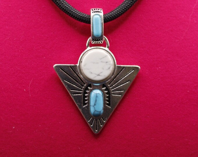Triangle Pendant Necklace; 3-Stone Triangle Pendant Necklace; Geometric Pendant Necklace; Southwestern Motif Necklace
