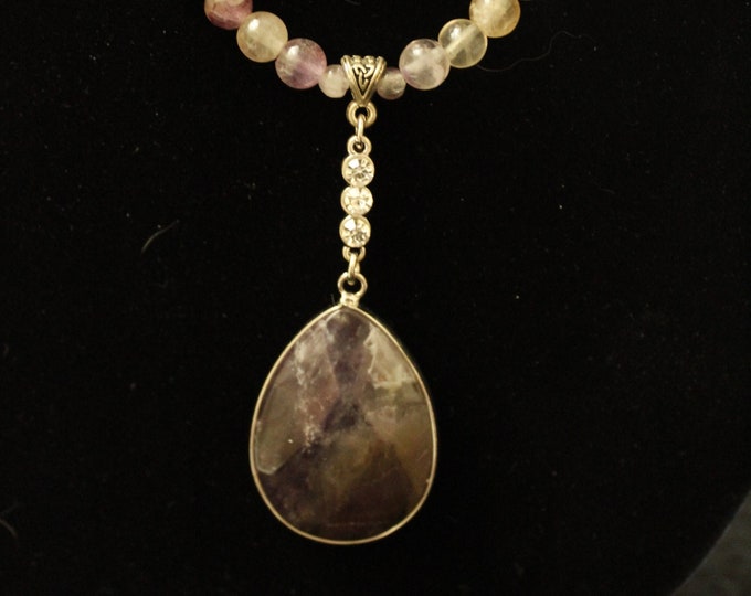 Teardrop Purple Agate Necklace Set; Purple Agate with Fluorite & Butterflies Necklace; Teardrop Agate and Butterflies Beads Necklace