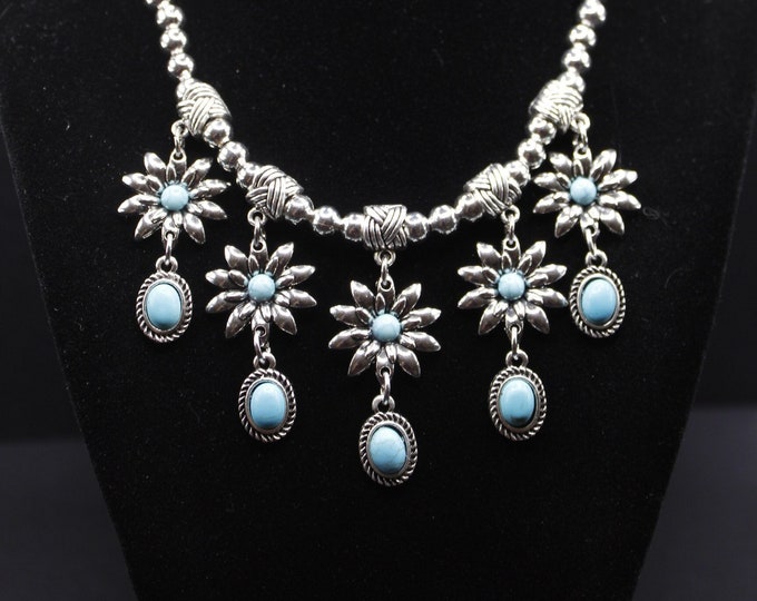 Sunflower Necklace Set; Turquoise Sunflower Necklace Set; Western Sunflower Necklace Set; Southwestern Sunflower Necklace Set