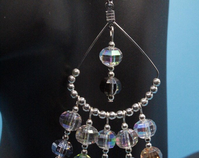 Chandelier Hoop Earrings: Silver, Multicolor Crystal Dangle Jewelry