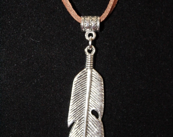 Large Feather Pendant; Gold Silver Bronze Feather Pendant