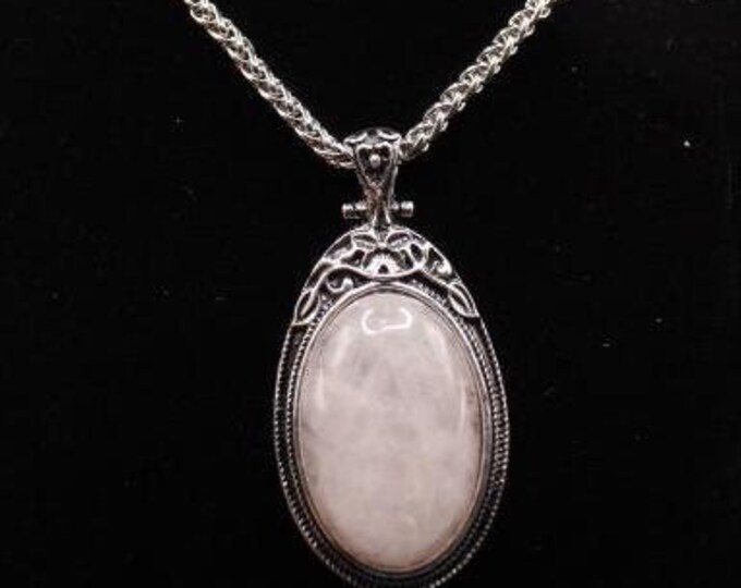 Natural Rose Quartz Teardrop Pendant; Pink and Silver Teardrop Pendant; Rose Rock Crystal  Teardrop Pendant;