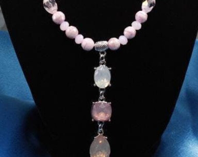 Y-necklace with Pink Beads; Pink Bead Y-necklace Set; 3-Bead Dangle Summer Necklace;