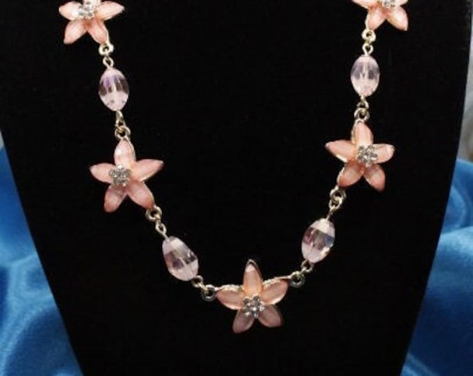 Peachy Daisy Necklace Set; Peach and Rhinestone Daisy Necklace Set; Springtime Daisy Necklace Set; Pink Daisy Necklace;Orange Daisy Necklace