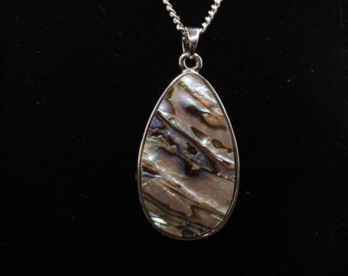 Abalone Teardrop Pendant; Natural Abalone Pendant; Abalone with Pave Rhinestones; Shell Abalone Teardrop Pendant