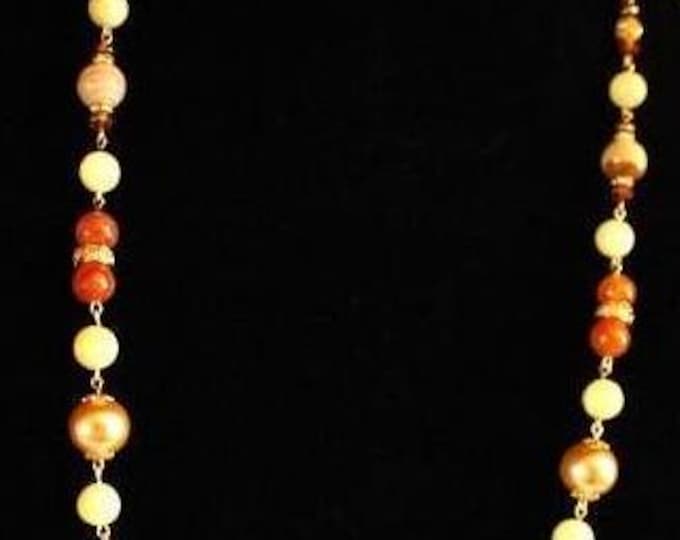 Rose Gold with Crystals and Stones Necklace Set; Orange Fire Agate Necklace Set; Pearls and Stones Jewelry; Fall Topaz Color Necklace Set