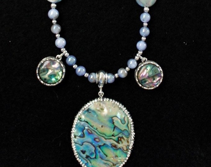 Large Oval Abalone Pendant with Shell Beads; Abalone Pendant with Rhinestones; Abalone Pendant with Charms; Purple/Lilac Shell Beads