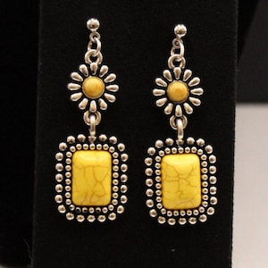 Yellow Howlite Earrings; Sunflower Yellow Turquoise Earrings; Howlite Turquoise Yellow Earrings; Southwestern Earrings