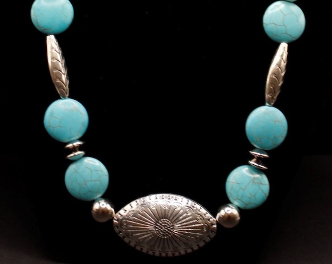 Concho Turquoise "Howlite" Necklace Set; Concho Necklace Set; Southwestern Style