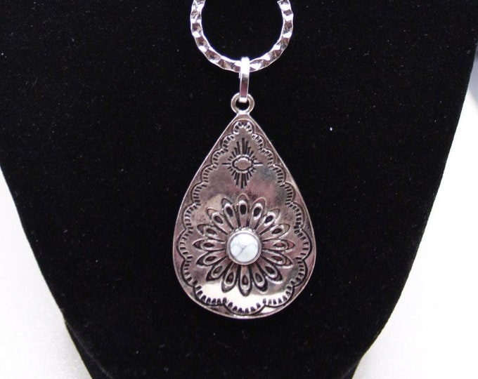 Teardrop Southwestern Pendant Necklace; Concho Teardrop Pendant Necklace; Turquoise Teardrop Pendant Necklace