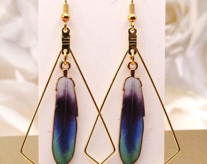 Feather Gold Kite Hoop Earrings; 4 varieties available