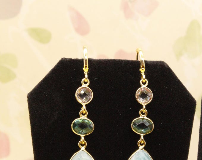 Amazonite Earrings; Crystal Amethyst Earrings; Rounded Triangle Shape Amazonite Earrings; 3 tier Amazonite Apatite Crystal Quartz Earrings