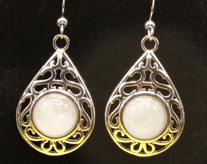 Teardrop Filigree Stone Earrings; Blue Agate Teardrop Earrings; Natural Red Jasper Teardrop Earrings; Crystal Quartz Teardrop Earrings