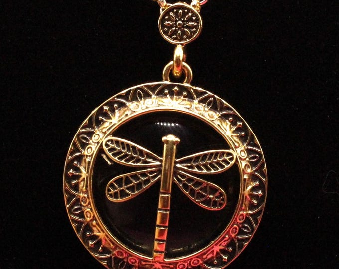 Dragonfly Vintage Pendant Necklace; Dragonfly with Magnify Glass Pendant; Vintage Dragonfly Pendant and Magnify Glass
