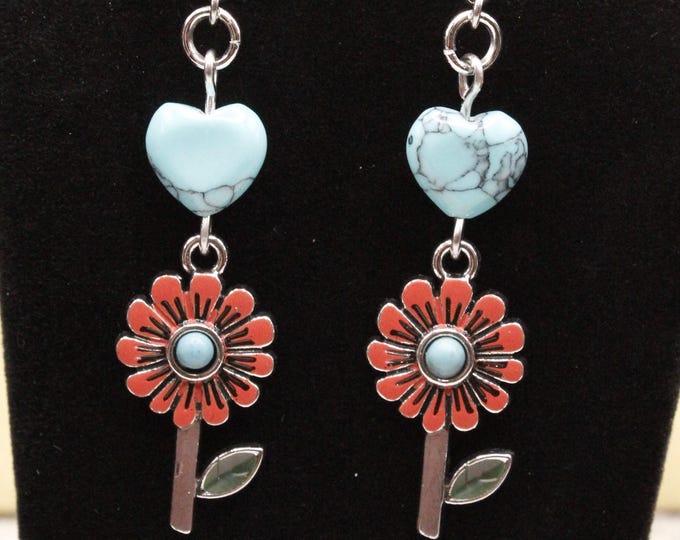Colorful Daisy Flower Earrings--Red; White; Mustard