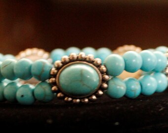 Turquoise Medallion Bracelet; Turquoise Bracelet; Southwestern Turquoise Bracelet