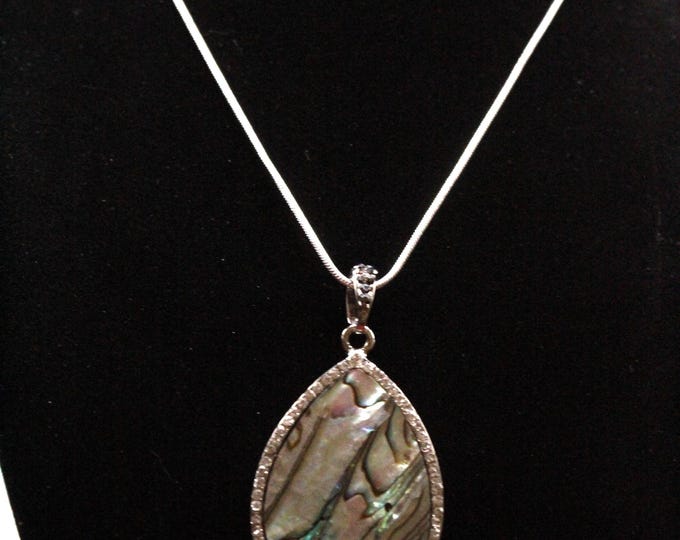 Abalone Teardrop Pendant; Natural Abalone Pendant; Abalone with Pave Rhinestones; Shell Abalone Teardrop Pendant
