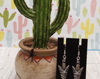 Antique Silver Arrowhead Earrings with Gold Wrap Detail – Western Style Jewelry